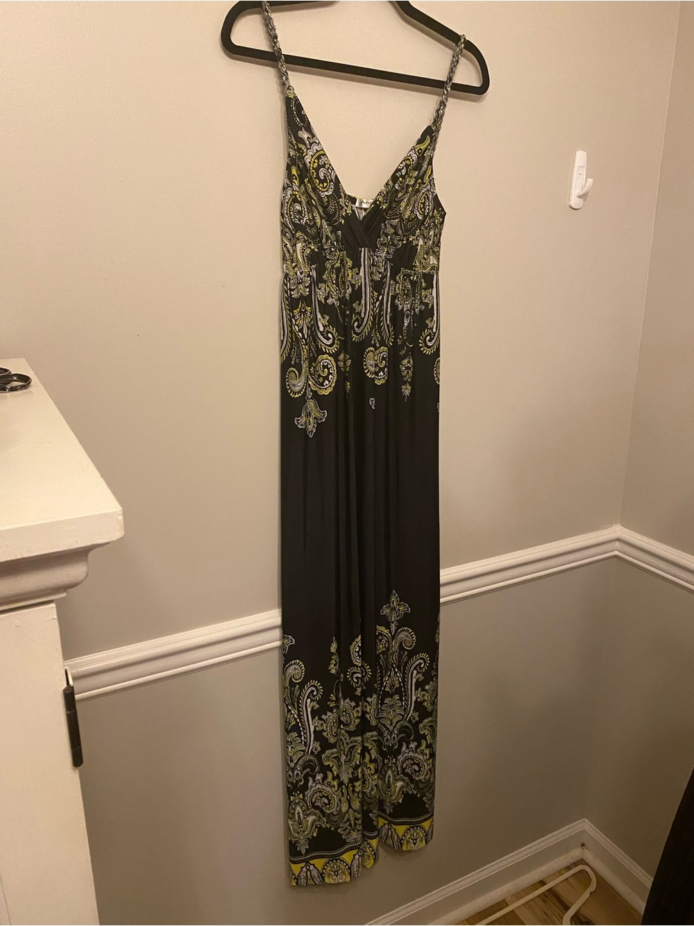 Angela Black Maxi Dress with Yellow and White Paisley Accents